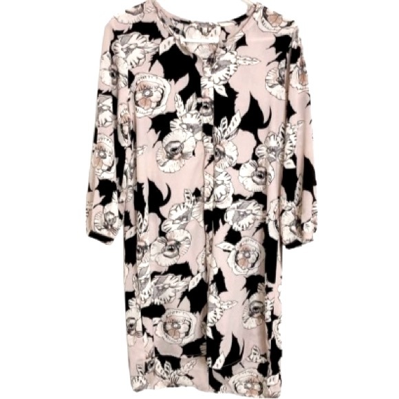 C&E Pink, White, & Black Floral Print Long Sleeve Dress - Size M - Picture 2 of 11